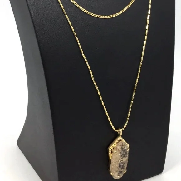 NWT [Vince Camuto] Iridescent Gemstone Dual Strand Gold Chain Pendant Necklace - Picture 4 of 10